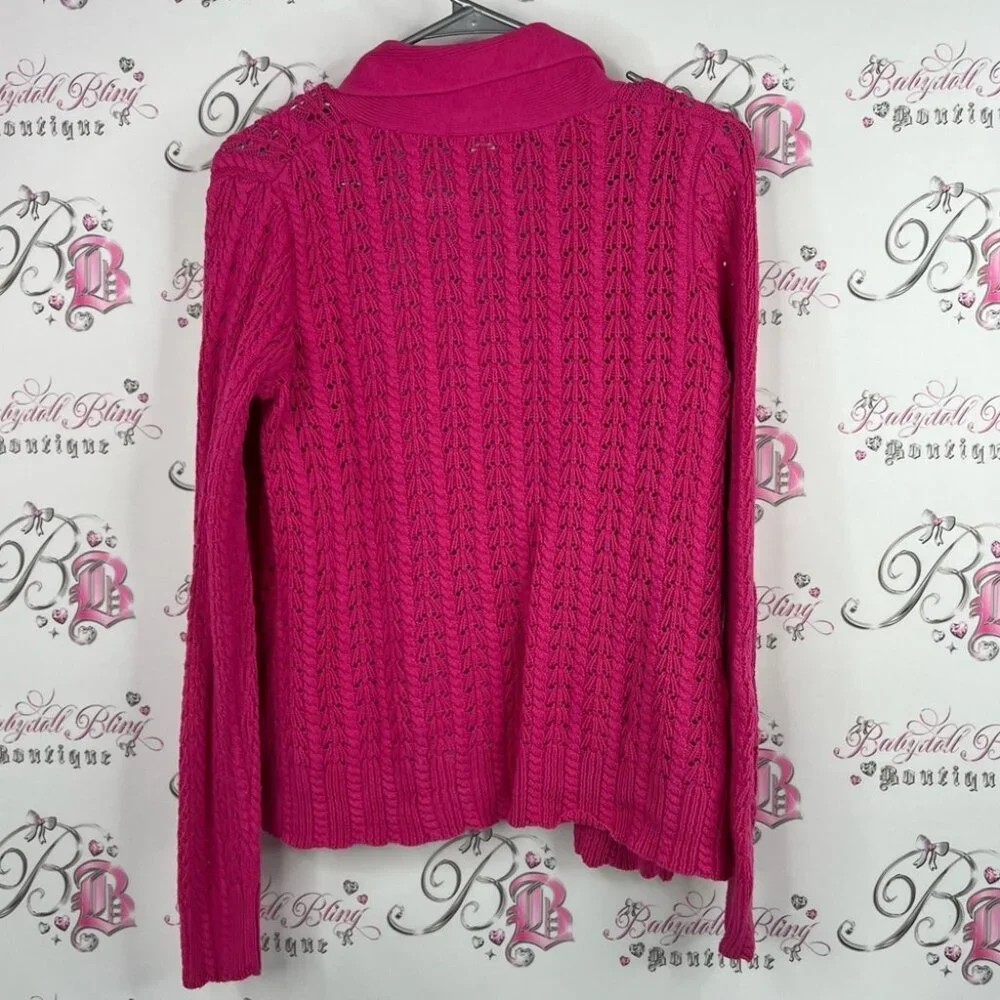 Pendleton cardigan sweater knit crochet knitted Fuchsia Cable button up top